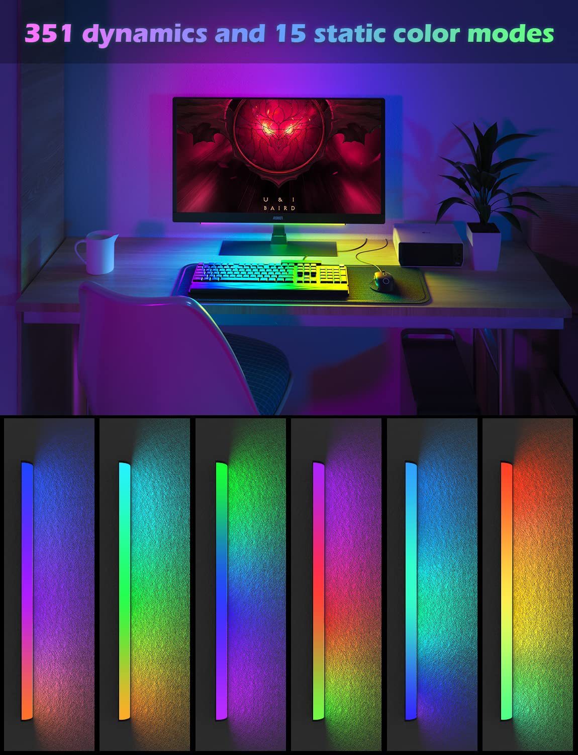 1 Piece RGB LED Gaming Light Bar - Dual Color Temperature & Adjustable RGB Effects, USB-Powered Backlight for Monitors, Remote & Button Control, 30cm Lightweight Design