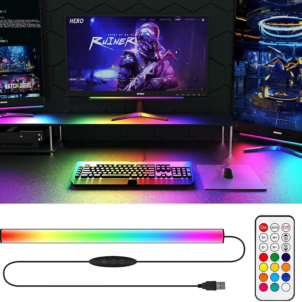 2 Pcs RGB LED Gaming Light Bar - Dual Color Temperature & Adjustable RGB Effects, USB-Powered Backlight for Monitors, Remote & Button Control, 30cm Lightweight Design