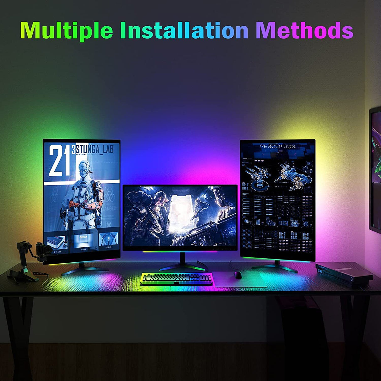 2 Pcs RGB LED Gaming Light Bar - Dual Color Temperature & Adjustable RGB Effects, USB-Powered Backlight for Monitors, Remote & Button Control, 30cm Lightweight Design