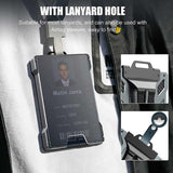 1 Pcs Black Premium RFID Blocking Aluminum Alloy ID Badge Holder with Transparent Card Slot & Money Clip