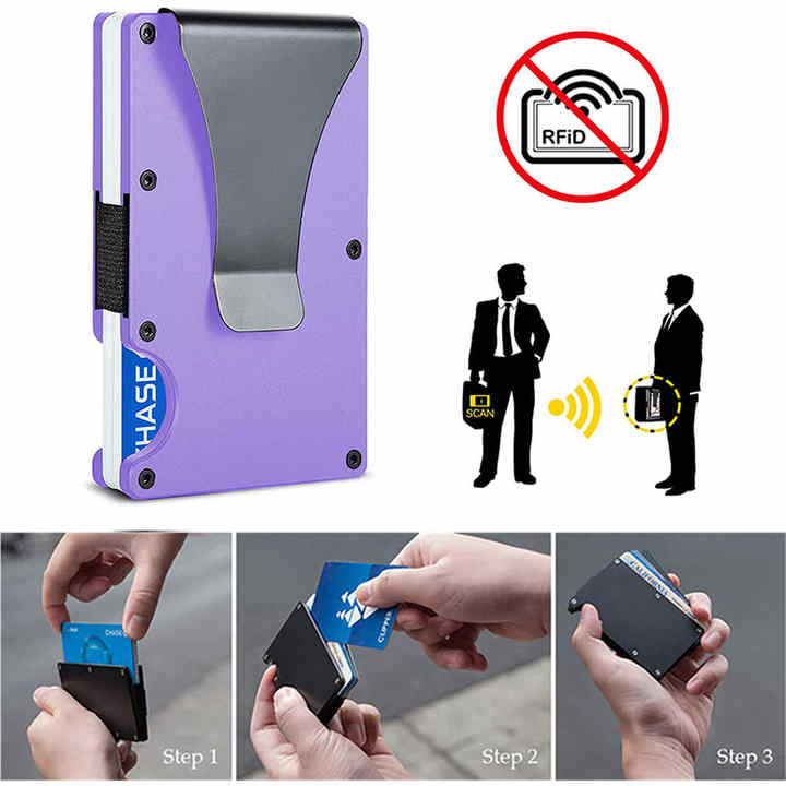 2 Pcs Black Aluminum Alloy RFID Blocking Wallet - Compact, Lightweight Credit Card Holder and Money Clip