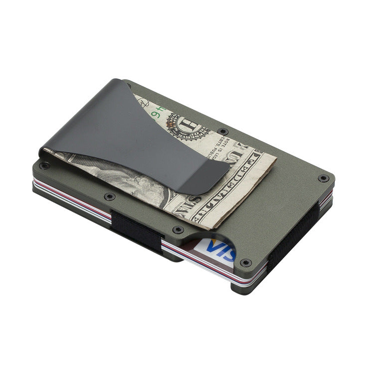 2 Pcs Dark Green Aluminum Alloy RFID Blocking Wallet - Compact, Lightweight Credit Card Holder and Money Clip