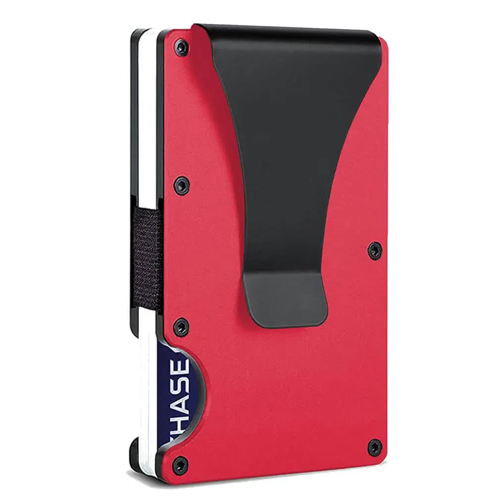 2 Pcs Red Aluminum Alloy RFID Blocking Wallet - Compact, Lightweight Credit Card Holder and Money Clip