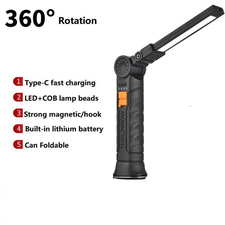 2 Pcs Brown 360° Rotating COB LED Magnetic Work Light - Multi-Mode Rechargeable Flashlight for Automotive Repair & Emergency Lighting