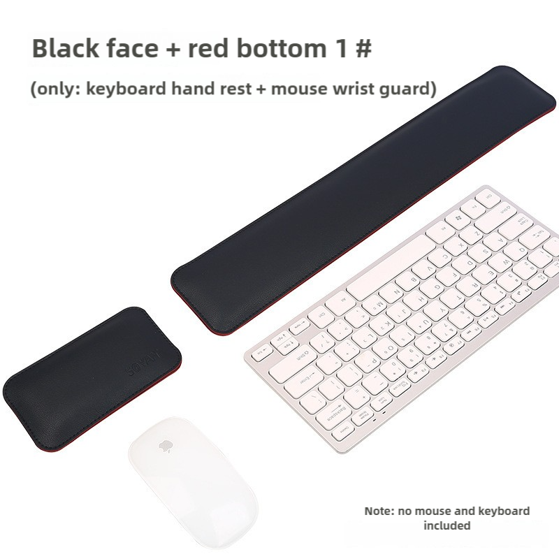 Black And Red (Keyboard Wrist Guard + Mouse Wrist Guard) Premium Dual-Sided PU Leather Keyboard Wrist Rest and Mouse Pad Set - Ergonomic Support for Comfortable Typing and Mouse Use