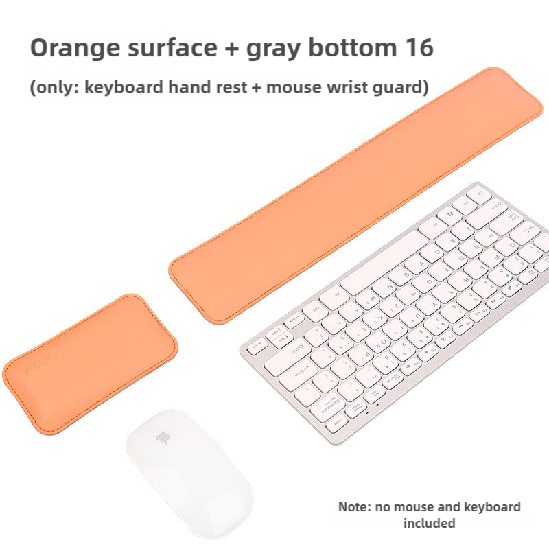 Orange And Grey (Keyboard Wrist Guard + Mouse Wrist Guard) Premium Dual-Sided PU Leather Keyboard Wrist Rest and Mouse Pad Set - Ergonomic Support for Comfortable Typing and Mouse Use