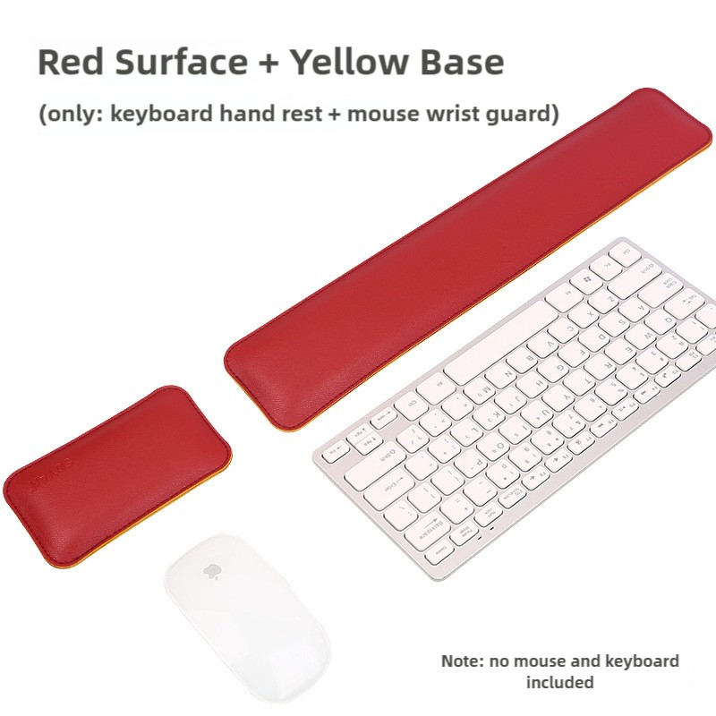 Red And Yellow (Keyboard Wrist Guard + Mouse Wrist Guard) Premium Dual-Sided PU Leather Keyboard Wrist Rest and Mouse Pad Set - Ergonomic Support for Comfortable Typing and Mouse Use