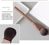 Flat Head Blush Brush Walnut Wood Makeup Brush Set - Powder, Blush, and Contour Brushes with Soft Fiber Bristles