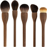 Flat Head Blush Brush Walnut Wood Makeup Brush Set - Powder, Blush, and Contour Brushes with Soft Fiber Bristles