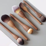 Flat Head Blush Brush Walnut Wood Makeup Brush Set - Powder, Blush, and Contour Brushes with Soft Fiber Bristles