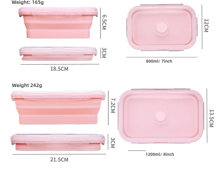 Pink Collapsible Silicone Bento Box Set – 4-Piece Food-Grade Microwave & Freezer Safe Lunch Box Set