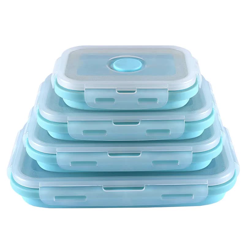 Blue Collapsible Silicone Bento Box Set - 4-Piece Food-Grade Microwave & Freezer Safe Lunch Box Set