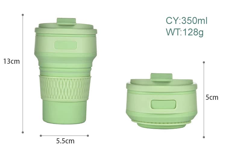 2 Pcs Green Collapsible Silicone Coffee Cup - Portable, Food-Grade, Microwave & Freezer Safe Travel Mug(Combination pack of the same color)