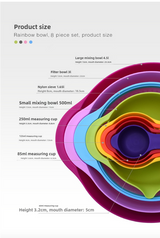 Light Pink 8-Piece Baking Tool Set - Measuring Cups, Spoons, Rainbow Mixing Bowls, Vegetable Washing Basket, and Flour Sifter