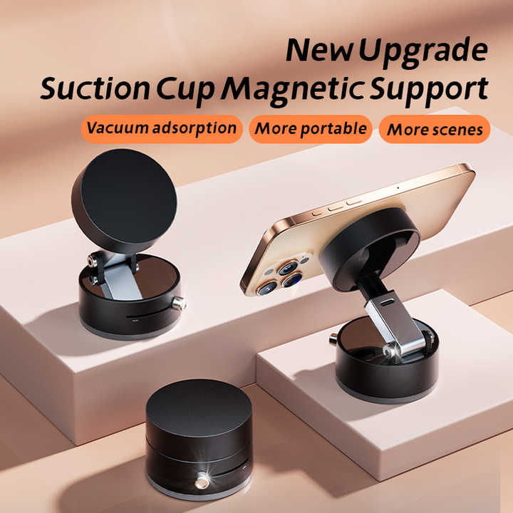 Black Magnetic Phone Mount for Cars and Home, 360° Rotating Magnetic Stand with PC Mirror Sticker