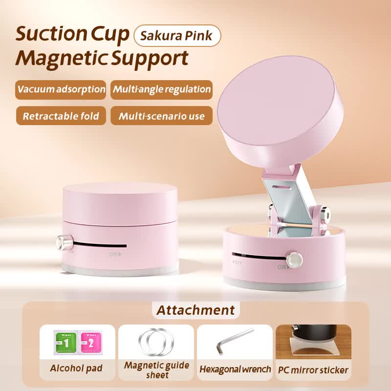 Pink Magnetic Phone Mount for Cars and Home, 360° Rotating Magnetic Stand with PC Mirror Sticker