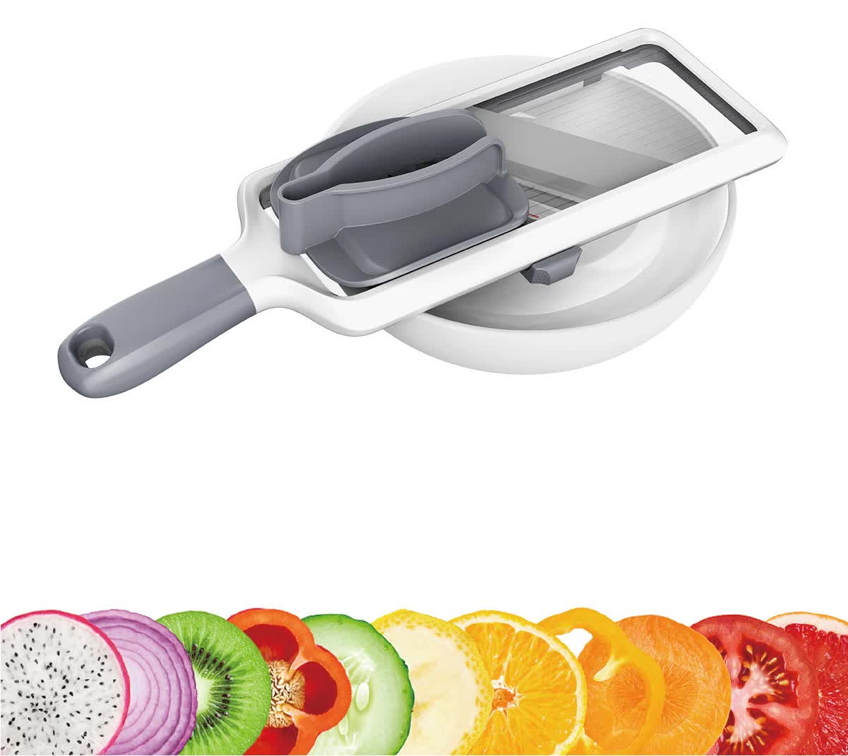 Grey Multi-Function Vegetable Cutter, Potato Slicer, Fruit Slicing Machine, Grater for Carrots & More