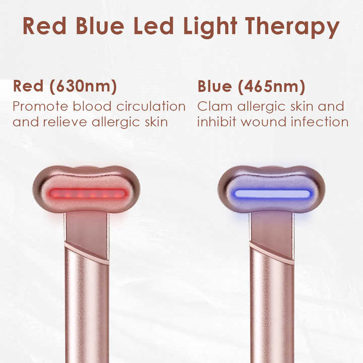 Blue LED Facial Skincare Wand - Portable Eye Care Device, EMS Microcurrent & Red Light Therapy for Wrinkles, Dark Circles, and Puffiness Relief