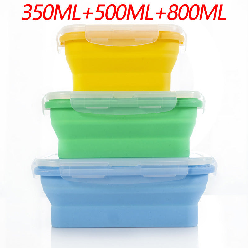 3-piece Set (Yellow + Green + Blue) Collapsible Silicone Food Storage Containers Set – 350ML, 500ML, 800ML | BPA-Free, Microwave, Dishwasher & Freezer Safe | Foldable & Portable Bento Boxes for Travel & Outdoor