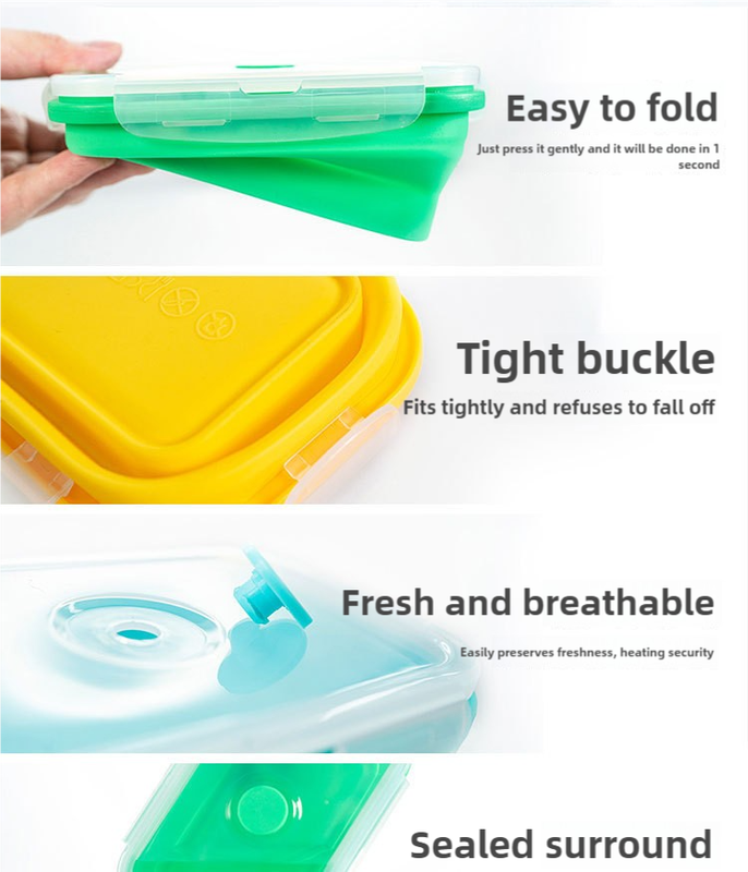 3-piece Set (Yellow + Green + Blue) Collapsible Silicone Food Storage Containers Set – 350ML, 500ML, 800ML | BPA-Free, Microwave, Dishwasher & Freezer Safe | Foldable & Portable Bento Boxes for Travel & Outdoor