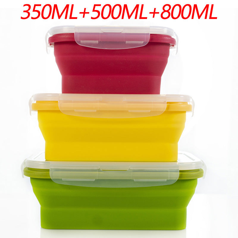 3-piece Set (Red + Yellow +Green) Collapsible Silicone Food Storage Containers Set - 350ML, 500ML, 800ML | BPA-Free, Microwave, Dishwasher & Freezer Safe | Foldable & Portable Bento Boxes for Travel & Outdoor