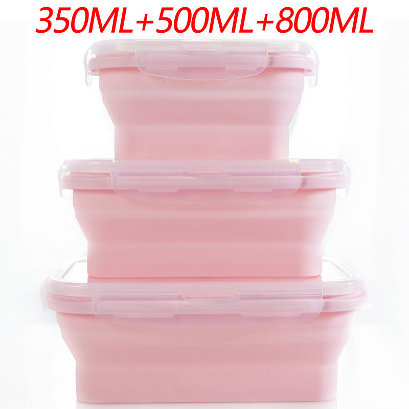 3-piece Set Pink Collapsible Silicone Food Storage Containers Set - 350ML, 500ML, 800ML | BPA-Free, Microwave, Dishwasher & Freezer Safe | Foldable & Portable Bento Boxes for Travel & Outdoor