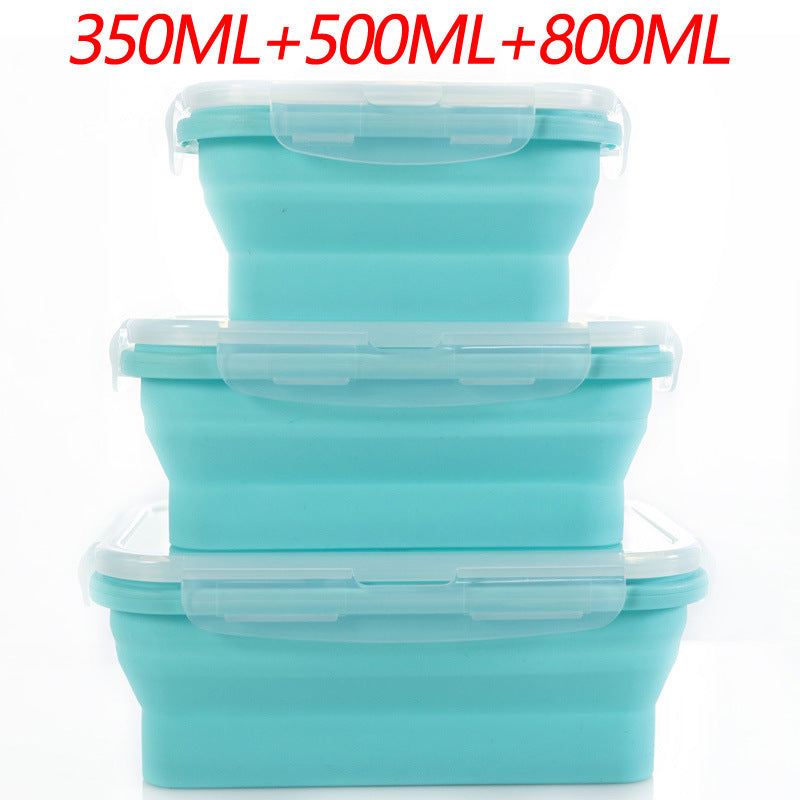 3-piece Set Blue Collapsible Silicone Food Storage Containers Set - 350ML, 500ML, 800ML | BPA-Free, Microwave, Dishwasher & Freezer Safe | Foldable & Portable Bento Boxes for Travel & Outdoor