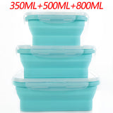 3-piece Set Blue Collapsible Silicone Food Storage Containers Set - 350ML, 500ML, 800ML | BPA-Free, Microwave, Dishwasher & Freezer Safe | Foldable & Portable Bento Boxes for Travel & Outdoor