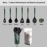 Black And Green Set High-Temperature Resistant 7-Piece Silicone Kitchen Utensils Set - Non-Stick Cooking Tools, Food-Grade Silicone, Heat-Resistant Spatulas, and Spoons for Non-Stick Pans