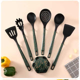 Black And Green Set High-Temperature Resistant 7-Piece Silicone Kitchen Utensils Set - Non-Stick Cooking Tools, Food-Grade Silicone, Heat-Resistant Spatulas, and Spoons for Non-Stick Pans