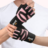 Size S Black And Pink Breathable Anti-Slip Gym Gloves for Workout and Weightlifting - Durable, Adjustable Fitness Gloves for Men and Women - Front View