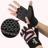 Size M Black And Pink Breathable Anti-Slip Gym Gloves for Workout and Weightlifting - Durable, Adjustable Fitness Gloves for Men and Women - Side View