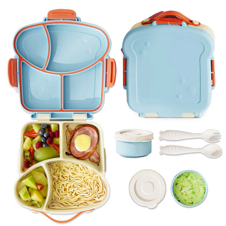 Blue Kids Bento Box with Dividers, Microwave Safe, Leak-Proof Lunch Box with Fork & Spoon – Eco-Friendly PP Plastic, Colorful, Leakproof Food Storage