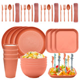 Four-person Set Orange Eco-Friendly Wheat Straw Dinnerware Set,  Plate, Bowl, Cup & Utensil Set - Lightweight, Reusable, and Durable for Home, School, and Travel