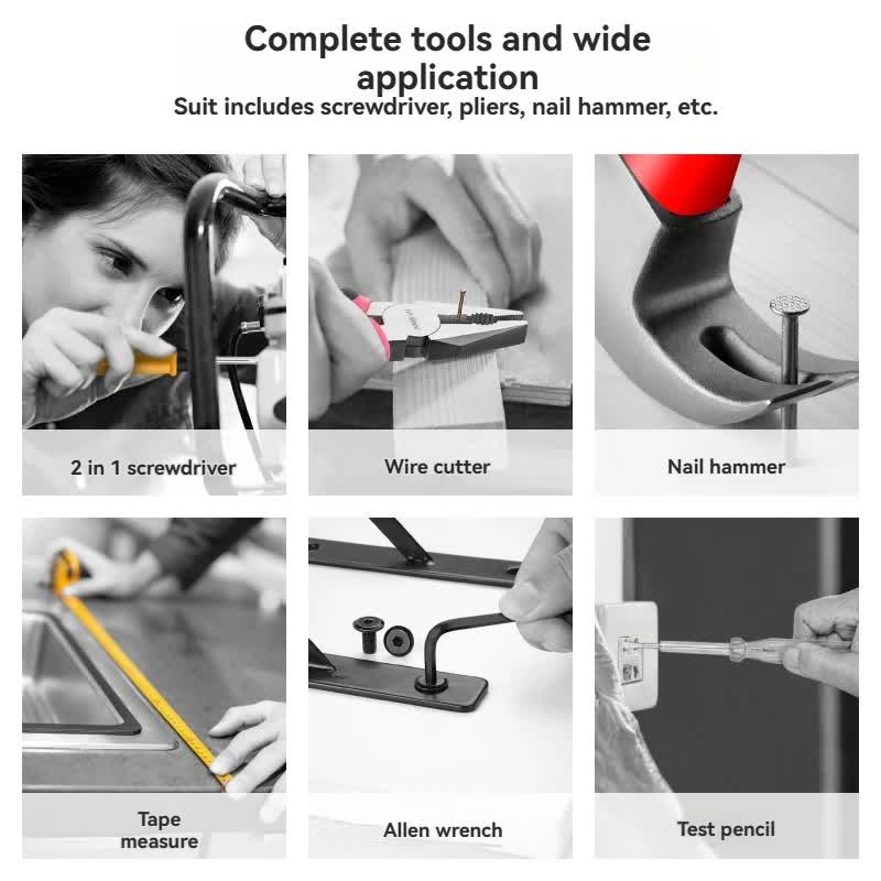 Yellow 24-Piece Household Tool Set, Complete Home Repair Kit with Tape Measure, Pliers, Screwdrivers, Hammer, and 12 Bits Set