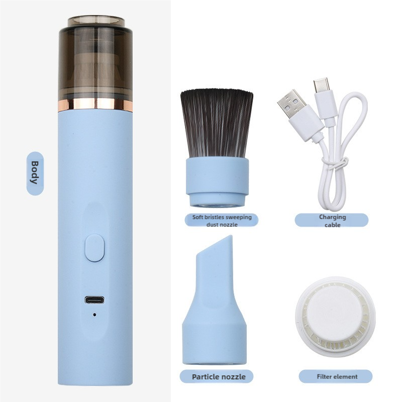 Blue Mini Portable Wireless Dust Vacuum Cleaner, Powerful and Long-Lasting Handheld Vacuum for Makeup Tables, Powder, and Dust