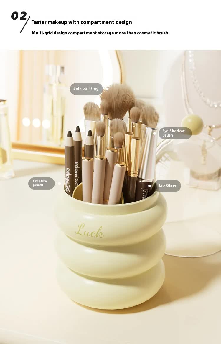 Pink 360° Rotating Makeup Brush Holder with Clear Dome – Stylish Organizer for Vanity, Desk, and Bathroom