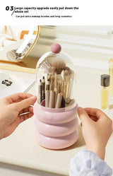 Pink 360° Rotating Makeup Brush Holder with Clear Dome – Stylish Organizer for Vanity, Desk, and Bathroom