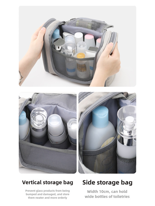 Black Large Capacity Travel Toiletry Bag with Dry-Wet Separation - Hanging Organizer for Cosmetics and Personal Care