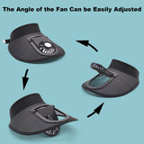 2 Pcs Black UV Protection USB Rechargeable Fan Hat - Adjustable Large Brim Sun Hat with 3-Speed Wind Control