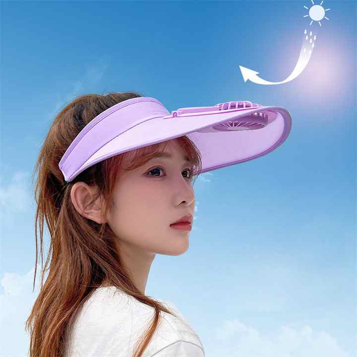 2 Pcs Pink UV Protection USB Rechargeable Fan Hat - Adjustable Large Brim Sun Hat with 3-Speed Wind Control