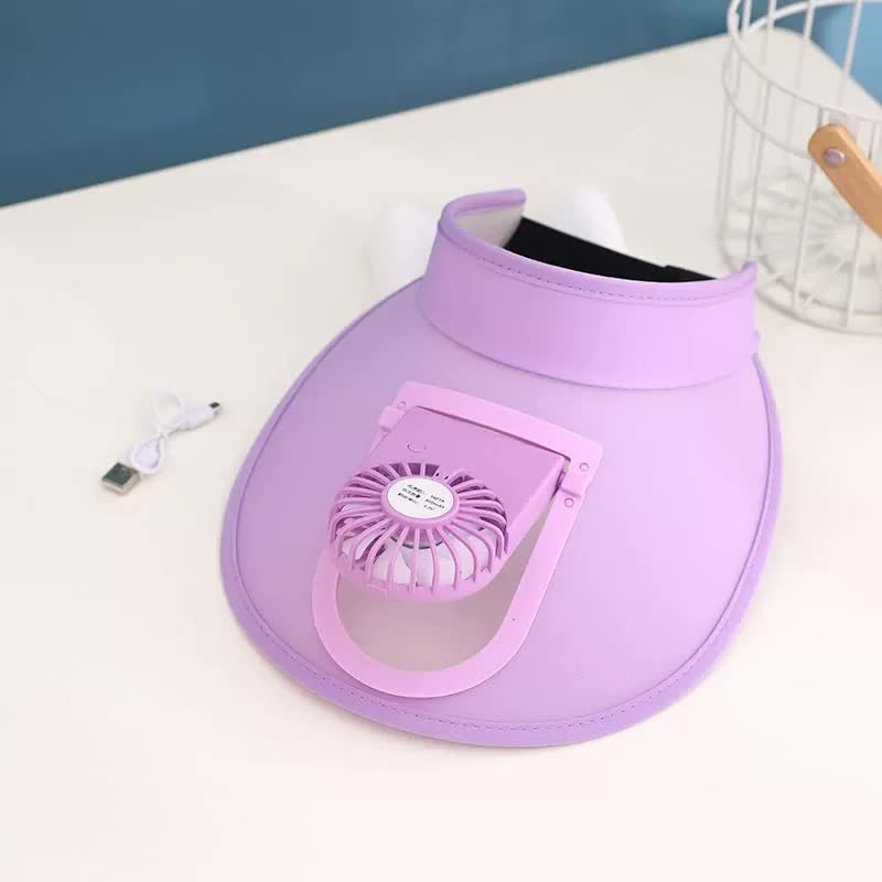 2 Pcs Purple UV Protection USB Rechargeable Fan Hat - Adjustable Large Brim Sun Hat with 3-Speed Wind Control