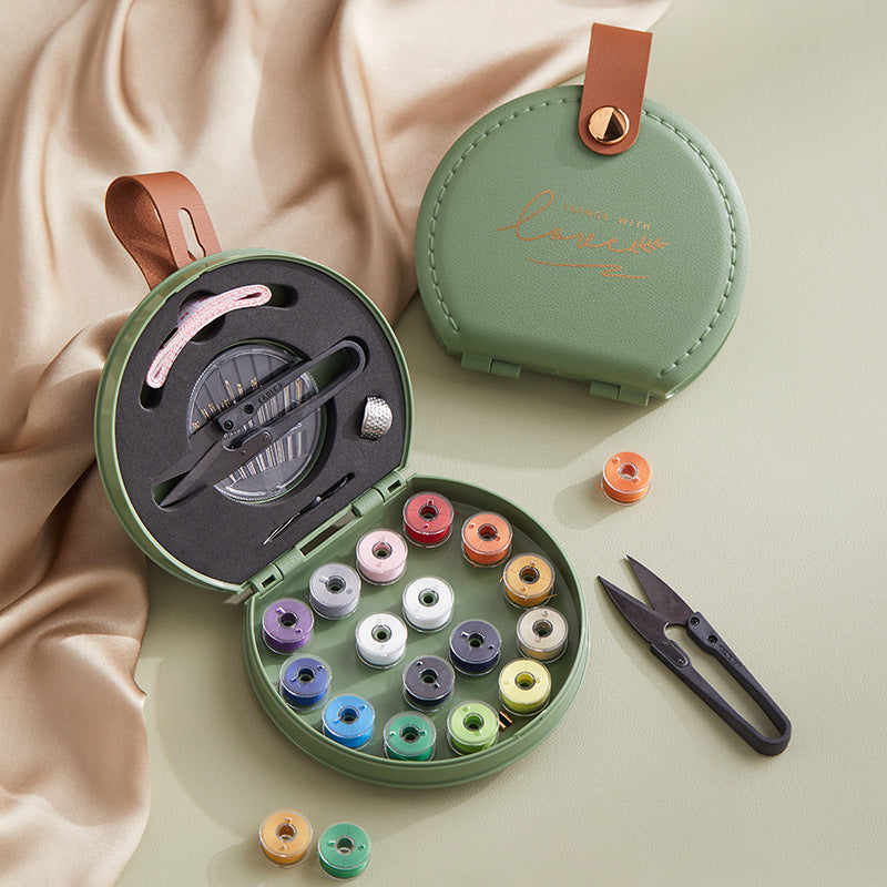 Green Portable Sewing Kit with Threads, Needles, and Tools - Compact Travel Case for Sewing Accessories