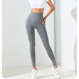 Dark Grey Size S High-Waisted Butt-Lifting Seamless Yoga Leggings for Women – Knitted Fitness Pants - Top-Down View