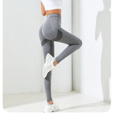 Dark Grey Size M High-Waisted Butt-Lifting Seamless Yoga Leggings for Women - Knitted Fitness Pants - 45-Degree Angle