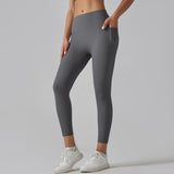 Dark Grey Size S High-Waist Seamless Yoga Pants for Women - Fitness Leggings with Pockets, Quick-Dry, Butt-Lifting, Stretchable Workout Tights