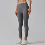 Dark Grey Size L High-Waist Seamless Yoga Pants for Women - Fitness Leggings with Pockets, Quick-Dry, Butt-Lifting, Stretchable Workout Tights