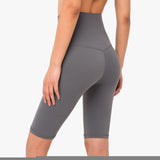 Size L Titanium Grey Seamless High-Waisted Yoga Shorts for Women - Tummy Control & Butt Lifting Fitness Shorts