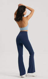 Oil Blue High-Waisted Lycra Yoga Bell-Bottom Pants for Women – Tummy Control & Butt Lifting