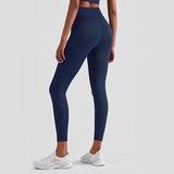 Size S Dark Blue High-Waisted Seamless Yoga Pants for Women - Tummy Control, Butt Lifting & Back Waistband Pocket